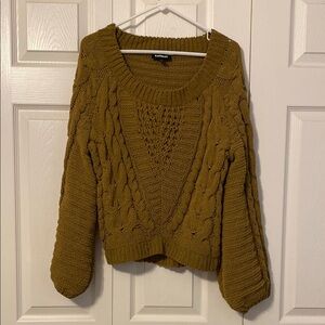 Express Brown/Mustard Crew Neck Sweater with Chunky Knit